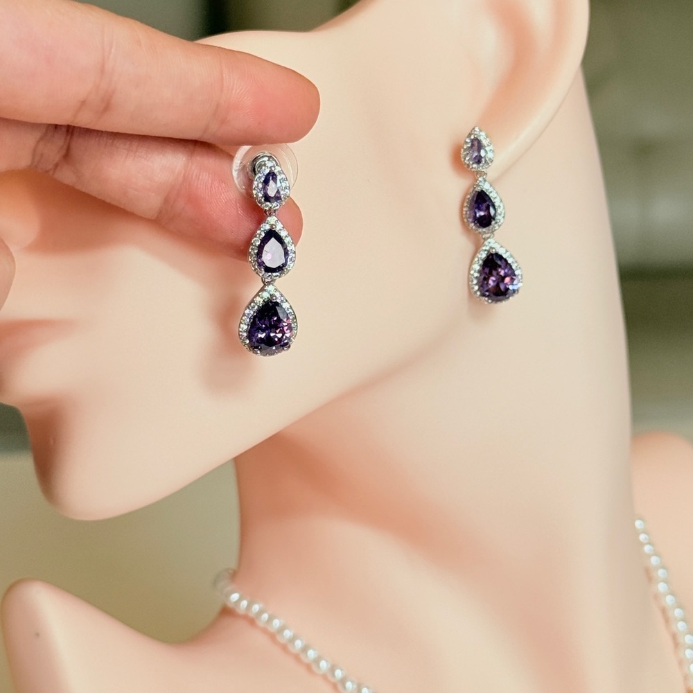 ⚜️ Elegant Purple Teardrop Drop Earrings - Women Jewelry - Picture 5 of 14